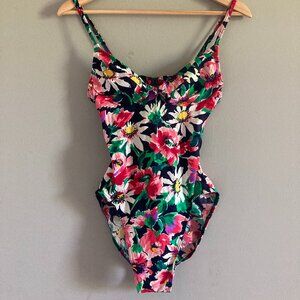 Vintage 80's Sun Streak One Piece Floral Bathing Suit